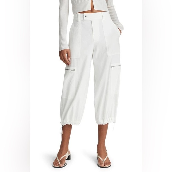 Vince‎ Women's Linen Blend White Parachute Cropped Pants Size 8 - Picture 1 of 12